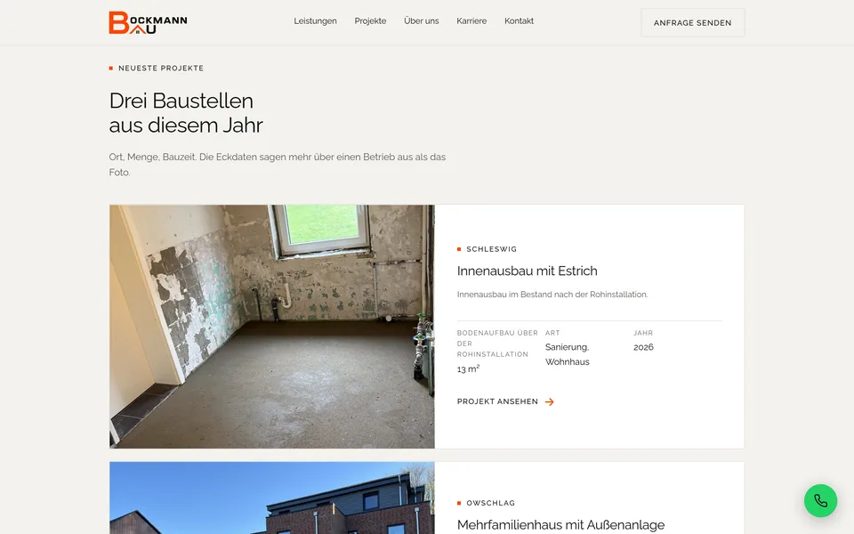 Website von Bockmann Bau