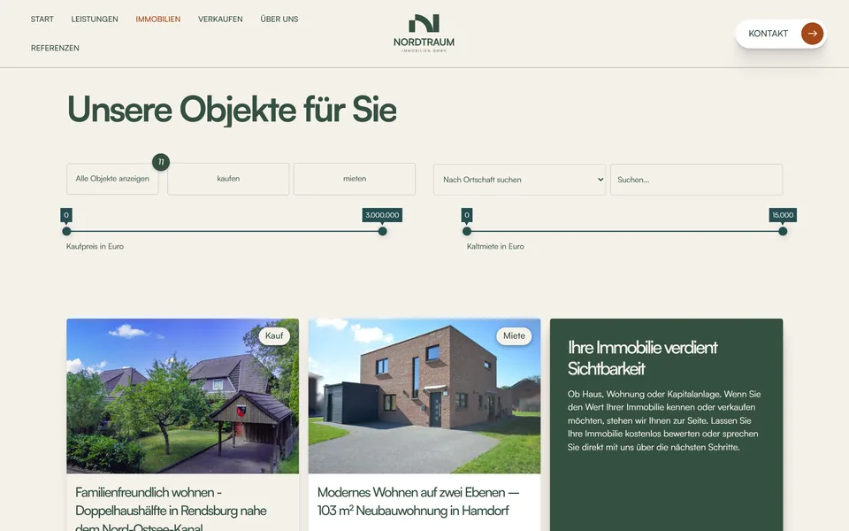 Website von Nordtraum Immobilien